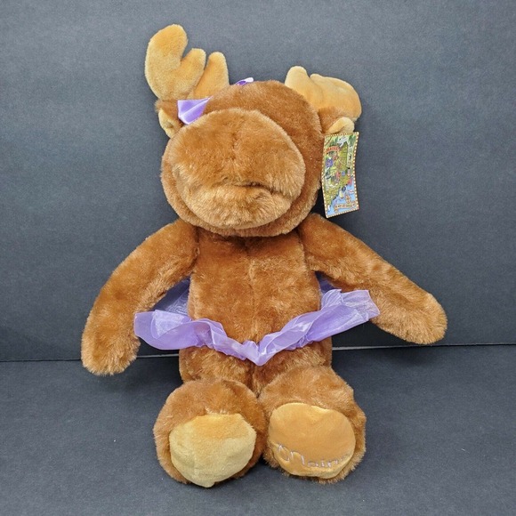The Petting Zoo Moose Maine 17" Plush Stuffed Animal Purple Tutu Bow Brown Local - Picture 1 of 8